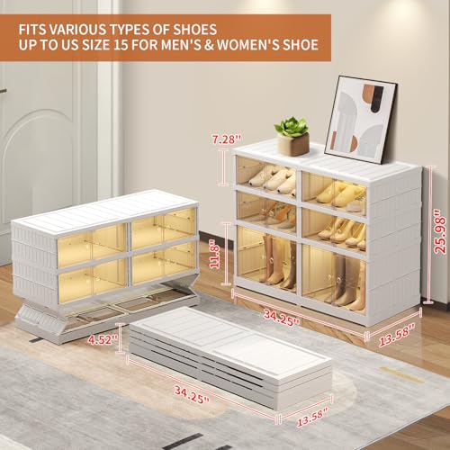 EHAMILY 3 Tier Foldable Shoe Rack Organizer for Closet 6-12Pairs Plastic Collapsible Shoe Racks Shelf for front door entrance Stackable Clear Folding Shoes Storage boxes XLarge Storage Cabinet - size: 3 Tiers 12 Pairs