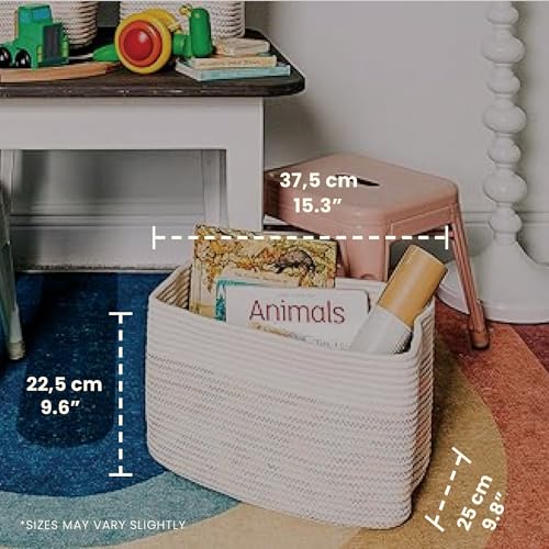 OrganiHaus Set of 3 Rainbow Baskets - Colorful Woven Storage Baskets for Playroom, Nursery & Classroom Decor, Toy Storage, Rainbow Stitches, 15x9x10 - color: Stitches Rainbow