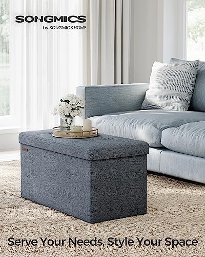 SONGMICS Mazie Collection - 30 Inches Folding Storage Ottoman Bench, Ottoman Foot Rest, End of Bed Bench, Storage Chest, Load 660 lb, for Living Room, Bedroom, Entryway, Misty Blue ULSF047Q01 - color: Misty Blue, size: 15"D x 30"W x 15"H