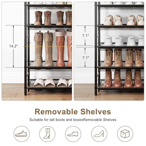 8 Tier Metal Shoe Rack, Tall Shoe Organizer Holds 32-40 Pairs, with Adjustable Flat or Angled Shelves, Shoe Storage Shelf for Closet, Entryway, Garage, Black - size: 8-Tier