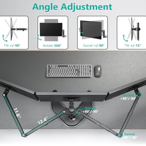 WALI Triple Monitor Stand, Free Standing Three LCD Monitor Fully Adjustable Desk Mount Fits 3 Screens up to 27 inch, 22 lbs Weight Capacity per Arm (MF003), Black - size: Triple, style: Free-Standing