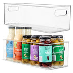Plastic Food Storage 2 Pack Clear Container Bin with Handles for Organizing Kitchen, Pantry, Refrigerator, Freezer, Pantry, Cabinet, Closet, Bathroom. 16”x6”x5” - size: 16x6x5