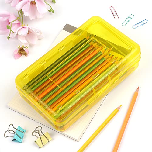 Tamaki 1 Pack Plastic Pencil Box Large Capacity Pencil Boxes Clear Boxes with Snap-tight Lid Stackable Design and Stylish Office Supplies Storage Organizer Box, Yellow - color: Yellow