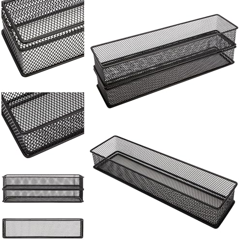 Annova Mesh Stackable Drawer Cabinet and Shelf Organizer Bins Storage Basket School Office Supply Holder Tray- Set of 2 (Black, 3x12x2 Inch) - color: Black, size: 3x12x2 Inch