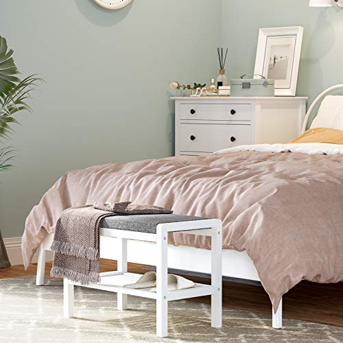 SONGMICS Shoe Rack Bench with Cushion Upholstered Padded Seat, Storage Shelf, Shoe Organizer, Holds Up to 350 lb, Ideal for Entryway Bedroom Living Room Hallway Garage Mud Room Gray and White ULBS65WN - color: Gray + White