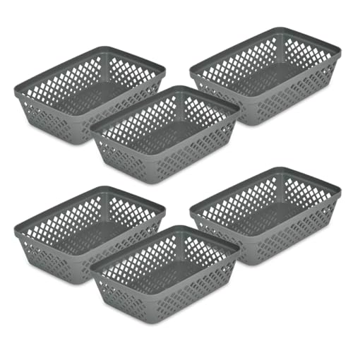 Glad Plastic Storage Basket Set - Multipurpose Drawer Trays, Kitchen Pantry Containers, and Bathroom Bins - 6 Pack Medium Organizers, Grey - color: Grey, size: Medium