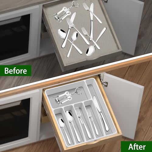 Loyareal Silverware Organizer Utensil Organizer Holder Kitchen Drawer Organizer Plastic Silverware Tray for Drawer Flatware Organizer 6 Compartment White - color: White, size: 6 Slots
