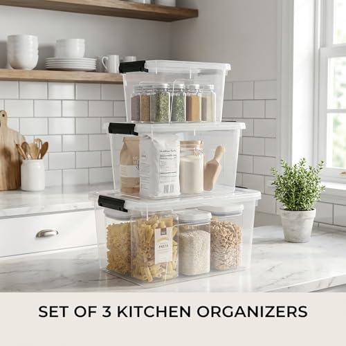 Clear Storage Latch Box/Bin, 3-Pack Plastic Organizing Container with Handle and Lids (7QT/16QT/22QT) - color: Clear, size: 7qt/16qt/22qt
