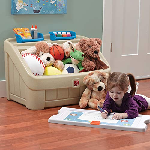 Step2 2-in-1 Toy Box & Art Lid, Kids Toy Storage Bin & Organizer, Easel & Chest in One, Made of Durable Plastic, For Toddlers 2+ Years Old, Tan - color: Tan