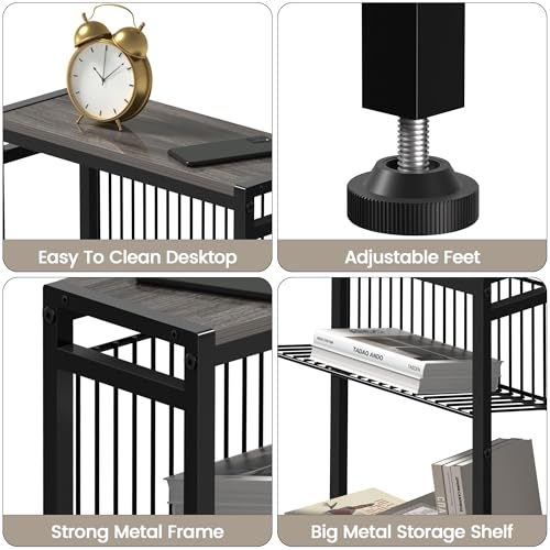 End Table for Small Space, 3-Tier Narrow Side Table with Magazine Holder,Slim Nightstand, Skinny Snack Couch Table in Living Room, Bedroom Study and Balcony (Grey) - color: Grey