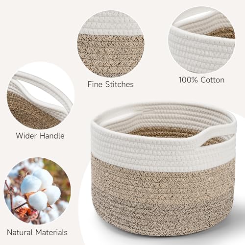Small Rope Baskets for Storage, Baskets for Gifts Empty, Cute Round Woven Basket, Decorative Shelf Baskets 9.82×9.82×7.1", Cotton Toy Storage Bins for Organizer 3 Packs Mixed Brown - color: Mixed Brown-3PCS