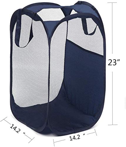 2 pop-up Laundry Hampers，Foldable mesh Laundry Baskets (Each with 2 Reinforced Handles), Blue …… - color: Blue(2 pcs)