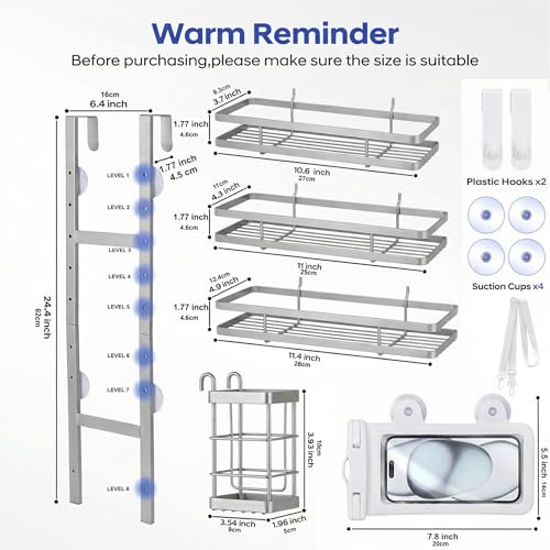 Over the Door Shower Caddy Hanging, Rustproof Shower Shelves with Waterproof Phone Pouch, Adjustable Bathroom Organizers and Storage, No Drilling Shampoo Soap Shelf (Silver 3-Tier) - size: Silver 3-Tier
