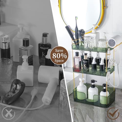 YCIA&DONE Bathroom Counter Organizer, Large Makeup Organizer Countertop, Shelf Storage, Vanity Tray, Easily Assemble for Bathroom Organizers and Storage, Undersink, Cabinet, 3 Tiers Green - color: Green, size: 3 tiers