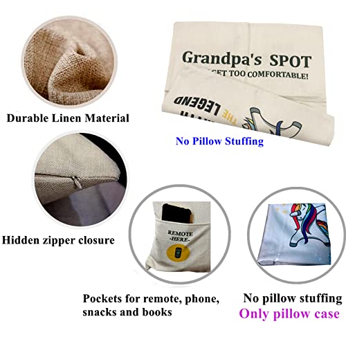 ZUYUROU Grandpa Gifts,2-Pocket Grandpa’s Spot Throw Pillow Covers 18x18 Inch + Engraved Spoon, Fathers Day Birthday Christmas Thanksgiving Day Gifts for Papa, Granddad - color: Grandpa