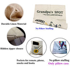 ZUYUROU Grandpa Gifts,2-Pocket Grandpa’s Spot Throw Pillow Covers 18x18 Inch + Engraved Spoon, Fathers Day Birthday Christmas Thanksgiving Day Gifts for Papa, Granddad - color: Grandpa