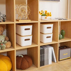 Citylife Storage Bins with Bamboo Lids 7QT Plastic Storage Containers Stackable Organizer Boxes with Handle for Desk Snacks, Toys, 4 PCS, 10" L x 7" W x 5.8" H - size: Small, style: 4 Pack