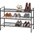 Simple Houseware 3-Tier Stackable Shoes Rack Storage Shelf, Black - color: Black, style: Wired Grid Panel