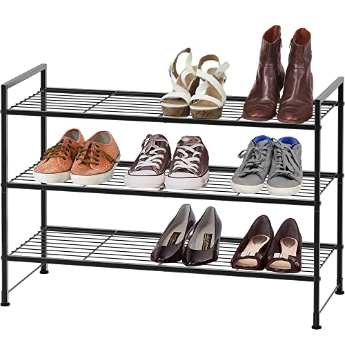 Simple Houseware 3-Tier Stackable Shoes Rack Storage Shelf, Black - color: Black, style: Wired Grid Panel