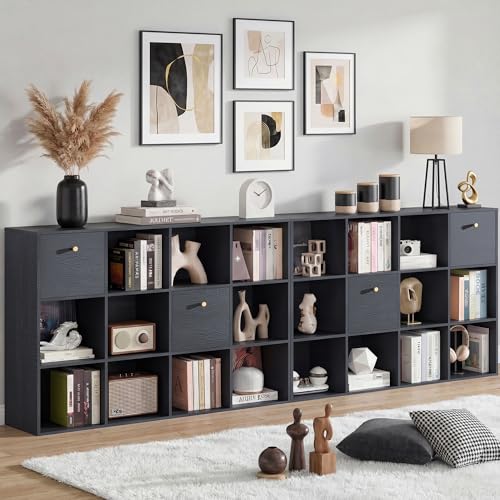 Cube Storage Organizer with 12 Open Shelf, Black Bookshelf with Storage Bins, Freestanding Book Case Set, 2 Packs Cubicle Shelf with Fabric Drawers, Bookcase for Bedroom Living Room Office Library - color: Black, size: 12 Cube (2PC)