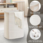 MEGASKET Large Laundry Hamper 16"x13"x22" - Tall Woven Laundry Basket, Cotton Rope Dirty Clothes Hamper, Baby Kids Nursery Wicker Laundry Basket, Bedroom Aesthetic, Soft Laundry Bin, White Hamper, 75L - color: White