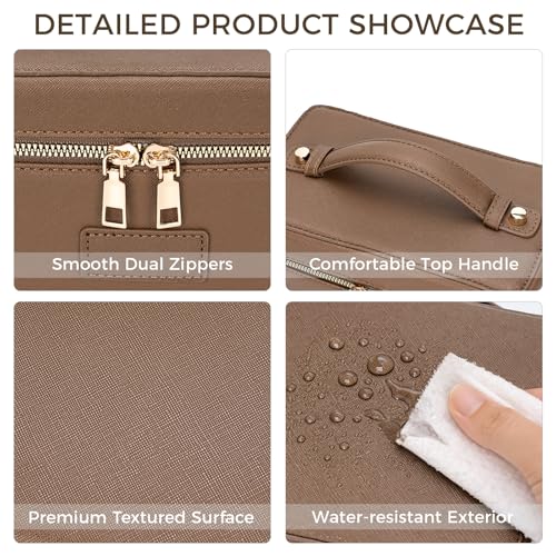 Makeup Bag Vanity Case for Women – Portable Cosmetic Bag Makeup Bag Organizer Travel Toiletry Bag with Removable Divider - color: Khaki