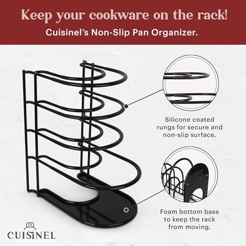 Cuisinel Pots and Pans Organizers - 2-PACK of Silicone-Coated Non-Slip 12" Heavy Duty Skillet Rack - Kitchen Organization Storage - Holds Cookie Sheets, Cutting Boards, Cast Iron Cookware, Dish Stand - color: Black, size: 2-Pack - 12" Premium Silicone