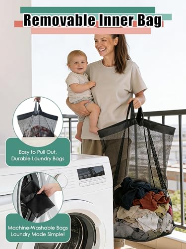 WTREE Laundry Hamper with Lid, Reinforced Sturdy Clothes Hamper with Anti-Puncture Base, Large Collapsible Laundry Basket with Removable Liner Bag, Tall Dirty Clothes Bin for Family, 100L Cream - color: Cream