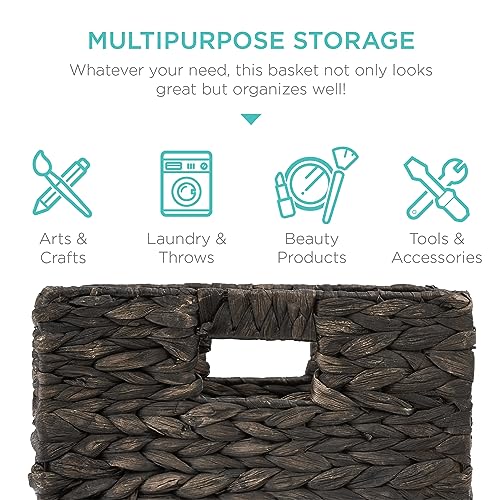 Best Choice Products 10.5x10.5in Pack of 5 Cube Storage Baskets, Water Hyacinth Multipurpose Collapsible Organizers, Handwoven Laundry Totes for Laundry, Living Room, Kids Room & Nursery - Black - color: Black, size: 10.5x10.5in