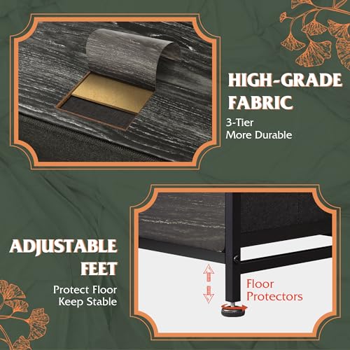 WLIVE 9-Drawer Dresser, Fabric Storage Tower for Bedroom, Entryway, Closet, Tall Chest Organizer Unit with Fabric Bins, Steel Frame, Wood Top, Easy Pull Handle, Charcoal Black Wood Grain Print - color: Charcoal Black Wood Grain Print