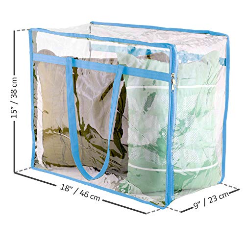 Clear Vinyl Zippered Storage Bags (3-Pack) 40L Sturdy Storage Bags for Sweaters, Blankets, Comforters, Bedding Sets and Much More! (Light Blue, 18x15x9) - color: Light Blue