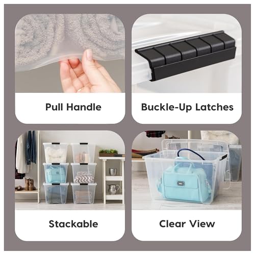 IRIS USA 54 Qt Stackable Plastic Storage Bins with Lids, 12 Pack - BPA-Free, Made in USA - See-Through Organizing Solution, Latches, Durable Nestable Containers, Secure Pull Handle - Clear - color: Clear, size: 54 Qt, style: 12 Pack