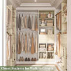 Besiost Closet System, 4-8 FT Closet Organizer Tower with 2 Wooden Drawers and Shelves, Can Fit 60 to 96 inch Walk-in Closet System with 5 Hang Rods, Built-in, Greige Oak - color: Greige Oak