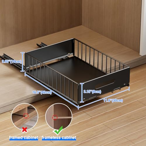Mustorn 2 Pack Pull Out Cabinet Organizer, Slide Out Drawers for Cabinets, Peel and Stick, Heavy Duty Shelves for Kitchen, Cupboard, Pantry, Bathroom (16.5"D*11.8"W*3.94"H-Black) - color: Black, size: 16.5"D*11.8"W*3.94"H