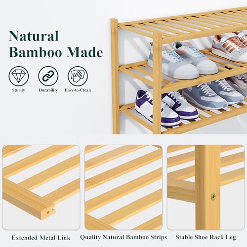 Smiry Shoe Rack, 3 Tier Thick Bamboo Shoe Organizer, Stackable Free Standing Wooden Shoe Storage Shelf for Closet, Entryway, Front Door Entrance, Natural - color: Natural, size: 26.80" Wide - 3 Tier - Thicker
