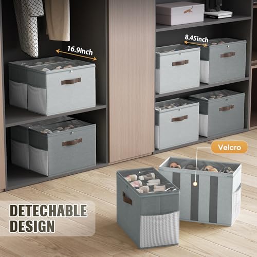 Budding Joy 2 Pack Shoe Organizer for Closet, Clear Foldable Shoe Storage Containers Adjustable Dividers Fits 16 Pairs,Shoe Storage Bins Baskets Boxes with Reinforced Handles Light Grey Greenish Grey - color: Light Gray + Green Gray