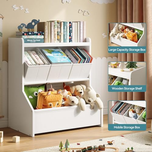 FOUCSSOMEI Kids Toy Storage Organizer, 3-Tier Toy Storage Shelf, Narrow Toy Organizer with Removable Bins, Safe Stable Design for Playroom Nursery Living Room, Patent Design - size: Small Size