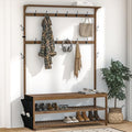 AMBIRD 6-in-1 Bamboo Hall Tree with Shoe Storage, Entryway Organizer Shoe Bench with 16 Coat Hooks and Cloth Bag, Sturdy Bamboo Storage Bench, 46 * 15 * 70 inches Brown - style: Classic, 47''L