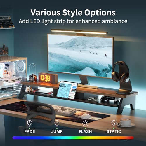 AFOOYO Dual Monitor Stand Riser,LED 2-Tier 39.3 Inch Computer Monitor Stand for 2 Monitors,Office Desktop Organizer with Storage Drawer and Phone Holder for Laptop,PC,Computer,Printer,Walnut - color: LED-Walnut, size: 2 Tier