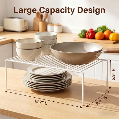 iPEGTOP Kitchen Cabinet Storage Shelf Rack, Set of 2 Large (15.7 x 9.4 Inch) Rustproof Metal Wire Shelves Spice Shelf Rack Cupboard Organizer for Pantries Countertops Utensils Organization, White - color: White