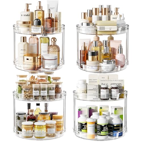 LAMU 4 Pack 10.6'' 2-Tier Lazy Susan Turntable Organizer Rotating Spice Rack Organization for Cabinet, Kitchen, Pantry, Countertop, Bathroom, Vanity, Makeup Organizer, Clear - color: Clear, size: 10.6in 4Pack