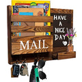 Key and Mail Holder for Wall with 2 Double Key Hooks with Black Board Floating Shelf Rustic Wood Decorative Hanger for Entryway, Storage, Living Room, Hallway, Kitchen (Dark Brown)