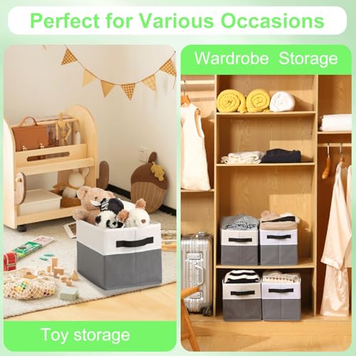Large Shelf Storage Bins [4 Pack],Decorative Collapsible Storage Basket,Fabric Closet Organizer and Home Storage Cubes with Handles for Organizing Books, Clothes, Toys, Nursery（Grey） - color: Grey 4 Pack