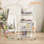 TOOLF 4-Tier Rolling Cart, Metal Utility Cart with 3 Hooks, Easy Assemble Mobile Storage Trolley On Wheels, Metal Shelving Units Kitchen Bathroom Laundry Room - color: White, size: 4-Tier