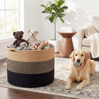 XXXXL 125L Extra Large Blanket Basket, 23.6" x 16.9" Jumbo Woven Cotton Rope Storage Basket with Handles, Laundry Hamper, Toy Storage for Living & Play Room (Khaki, Brown & Black) - color: Khaki, Brown & Black