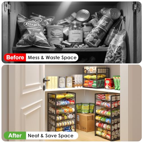 X-cosrack 2 Packs 3 Tier Sturdy Stackable Can Organizer for Pantry, Adjustable Pantry Organizer and Storage for Canned Food Can Goods, Kitchen Can Dispenser Storage Holder for Soda Drinks Snacks - size: 2 Packs 6 Tier