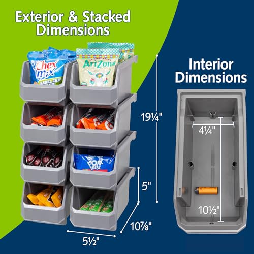 ReadySpace Plastic Containers for Organizing and Storage Bins for Closet, Kitchen, Office, Garage or Pantry Organization, Stackable Bins, Medium (11" x 5" x 5.5"), 8-Pack, Grey - color: Grey, size: Medium, 8-Pack
