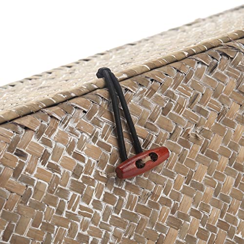 Whitewash Seagrass Tank Basket with Lid Woven Toilet Roll Storage Basket with Sections Rectangular for Organize Snack Toys (Large Compartment 16.5inch L x 5.5inch W x 5.5inch H) - color: Whitewash