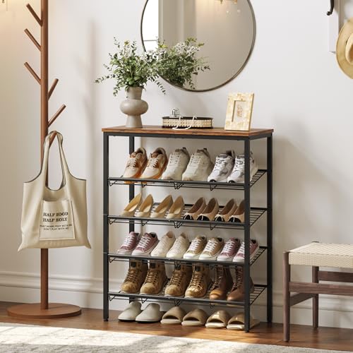 Nunsino Shoe Rack for Closet,5 Tier Shoe Organizer for Entryway,Shoe Shelf with Storage Shelves and Spacious Top,Max Holds 20 of Shoes,Rustic Brown - color: Rustic Brown, size: 5 Tier