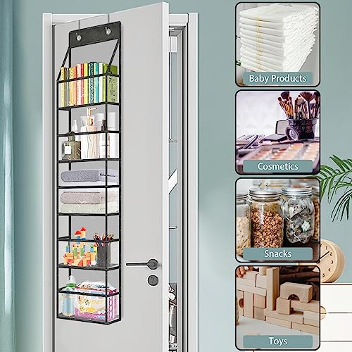 5-Shelf Over The Door Pantry Organizer with Clear Pockets, Heavy Duty Hanging Storage for Closet, Bedroom, Bathroom, and Nursery (Black, Holds up to 28 lbs) - color: Black